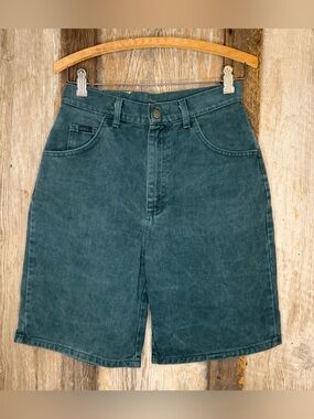 VTG 80/90s Lee High Waist Mom Denim Shorts Cotton Union Made Forest Green Sz 26